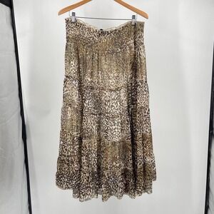 Vintage Y2K Women's Tiered Maxi Skirt Leopard Whimsy Euro Ruffle XL Maximalist